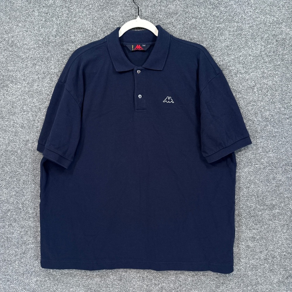 Kappa Polo Shirt Mens XXL Blue Short Sleeve Embroidered Logo Pique Cotton Y2K